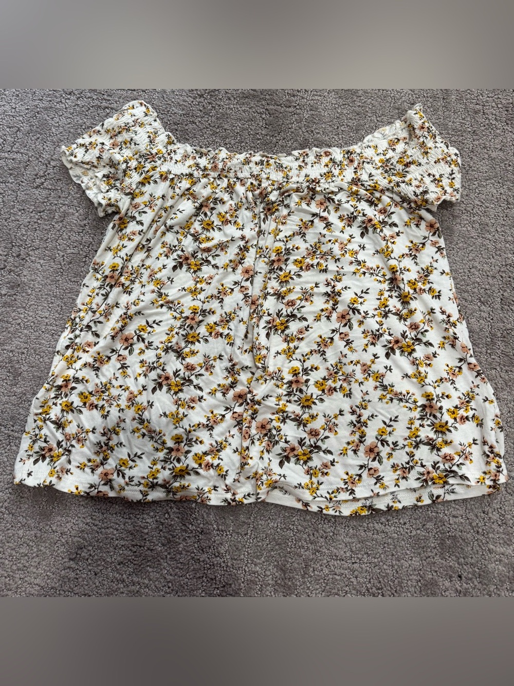 American Eagle Outfitters Cream Floral Off the Shoulder Top